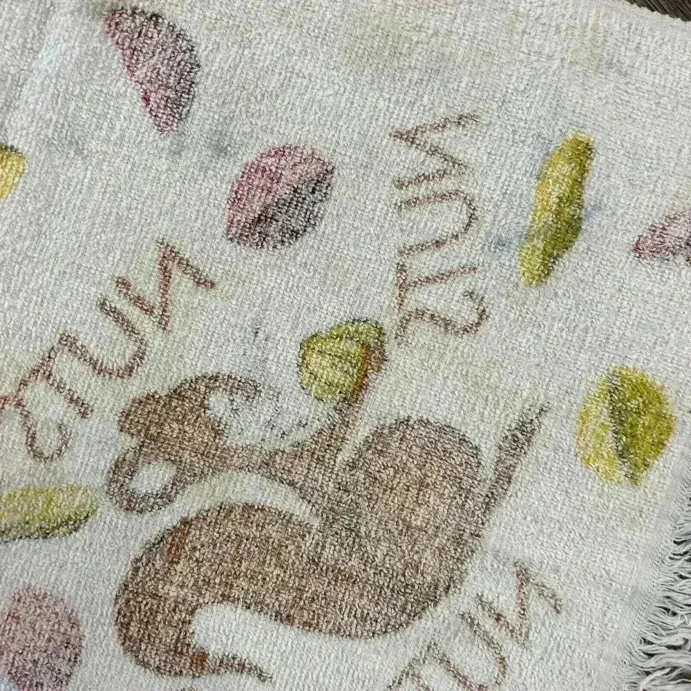 Vintage 1960s 1970s NUTS / SQUIRRELS Hand Towel White & Fringe 60s 70s